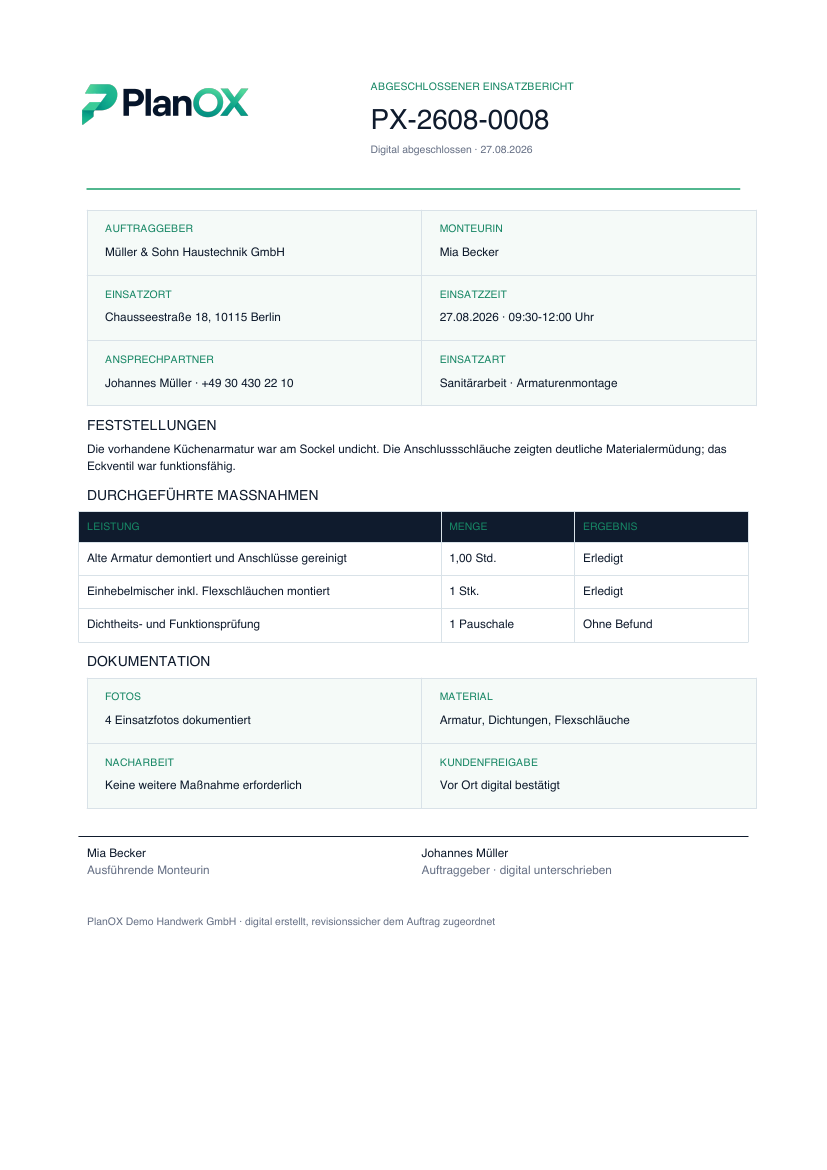 PlanOX Einsatzbericht als PDF