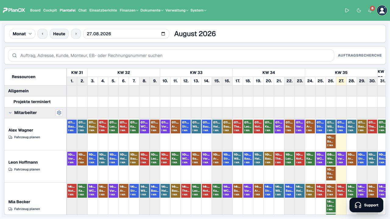 Echte PlanOX Plantafel mit zahlreichen Terminen